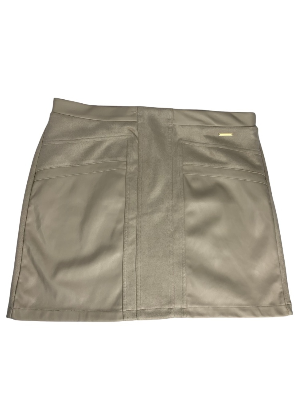 Marc New York Latte Faux Leather Mini Skirt Women's L Minimalist Neutral